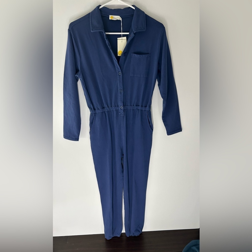 Boden Girls Jersey Blue Button-Up Jumpsuit 11/12 NWT